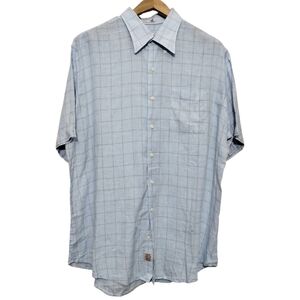 Peter Millar 100% Linen Short Sleeve Button Down Shirt Men's XL Plaid Preppy
